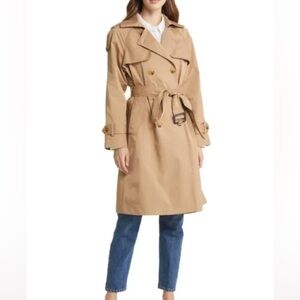 BCBG Double Breasted Gun Flap Belted TRENCH COAT Camel